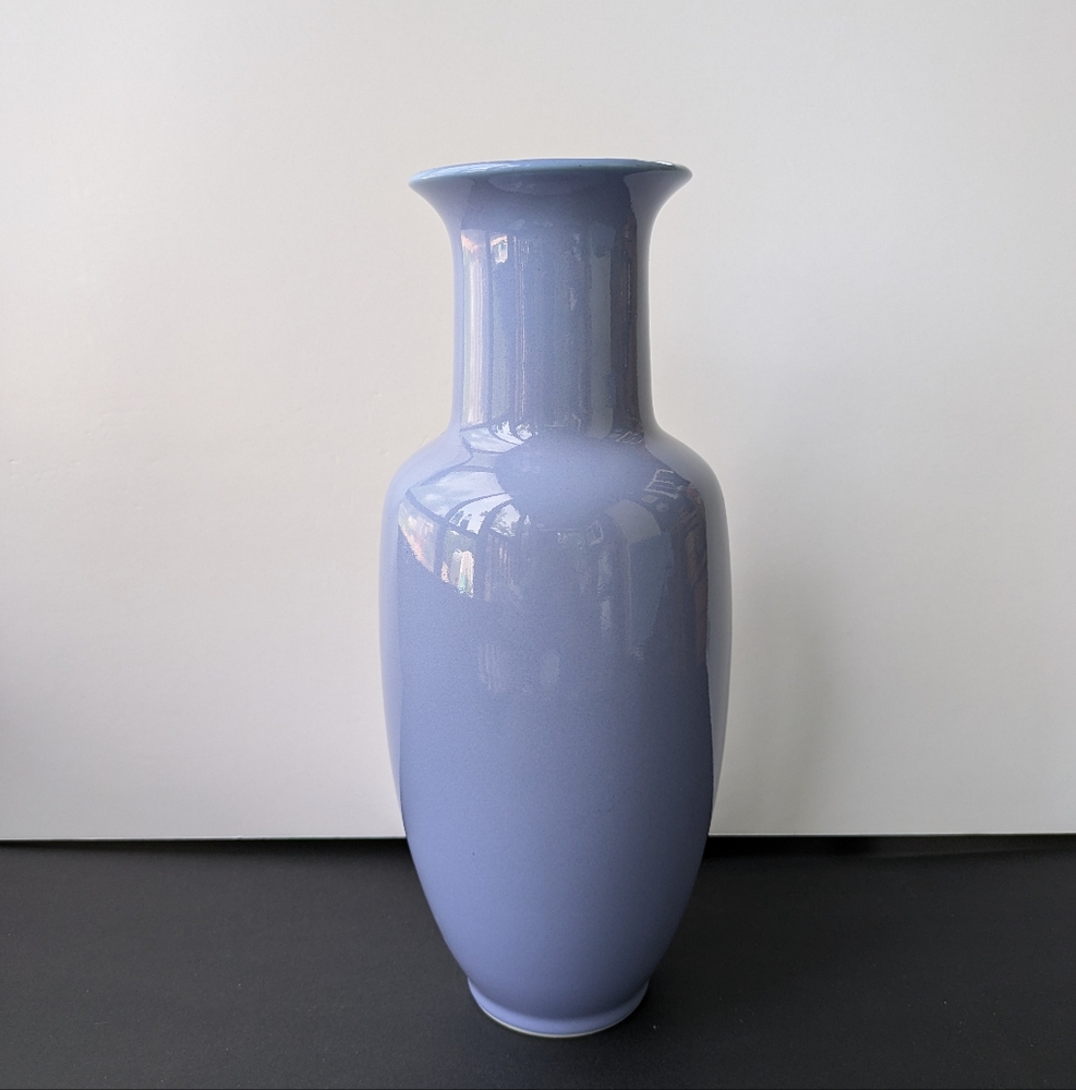 Large Vintage Ceramic Flower Vase Periwinkle Blue 12" Japan Spring Floral Decor